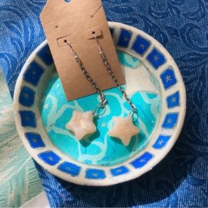 Handmade Opal Clay Star Silver Tone Chain Dangle Earrings OOAK lightweight